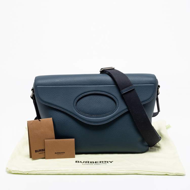 Pre Owned Burberry Blue Leather Pocket Messenger Bag
