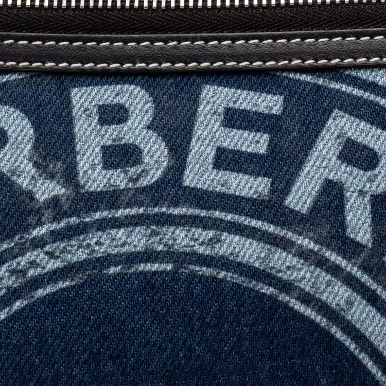 Pre Owned Burberry Blue/Black Denim And Leather Logo Graphic Zip Pouch