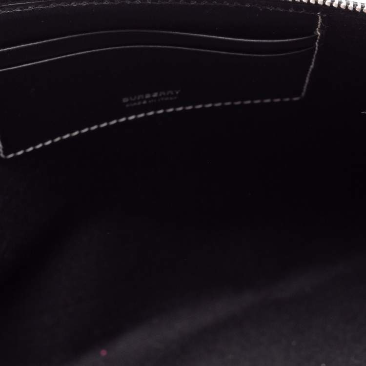 Pre Owned Burberry Blue/Black Denim And Leather Logo Graphic Zip Pouch