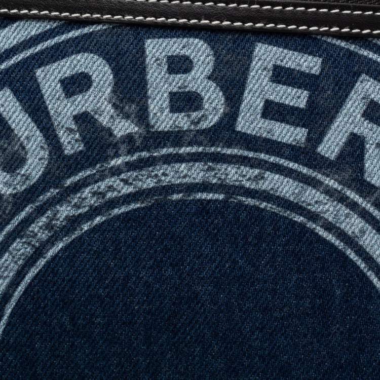 Pre Owned Burberry Blue/Black Denim And Leather Logo Graphic Zip Pouch
