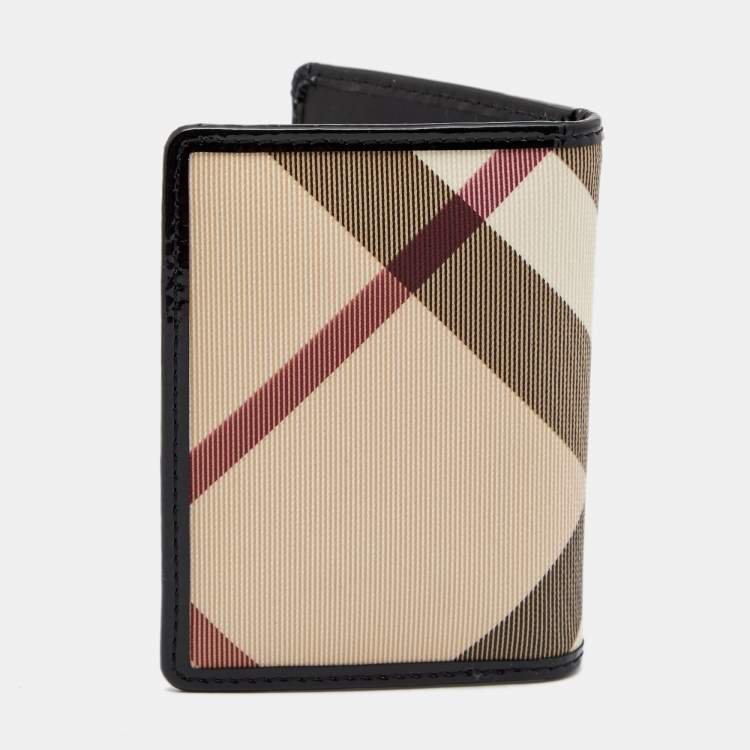 Pre Owned Burberry Beige Nova Check Coated Canvas And Patent Leather Bifold Wallet