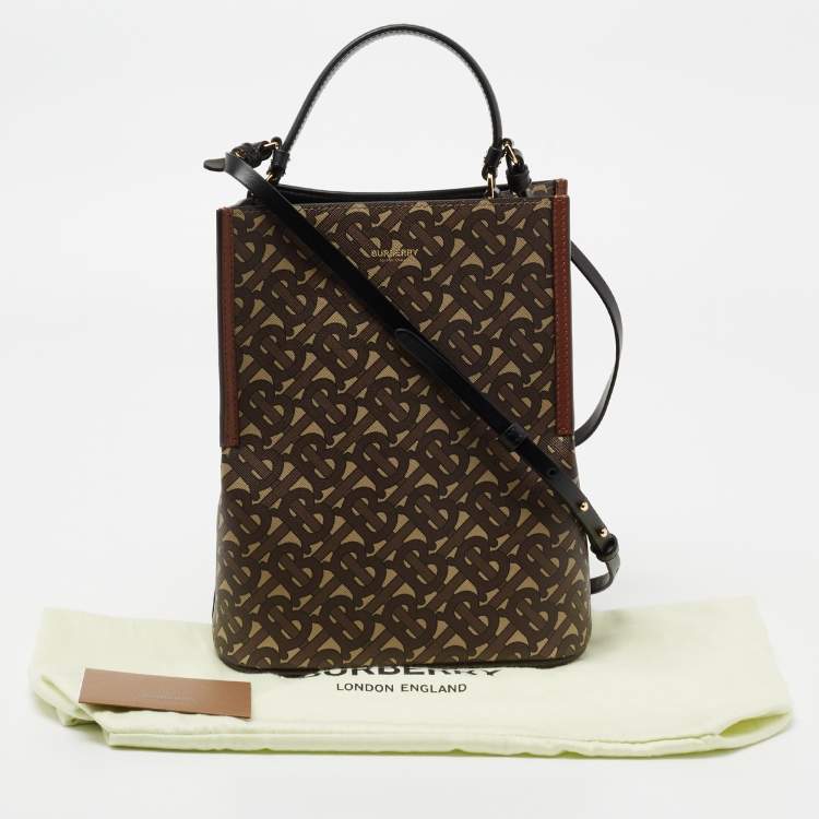 Pre Owned Burberry Brown TB Monogram Coated Canvas and Leather Small Peggy Bucket Bag 