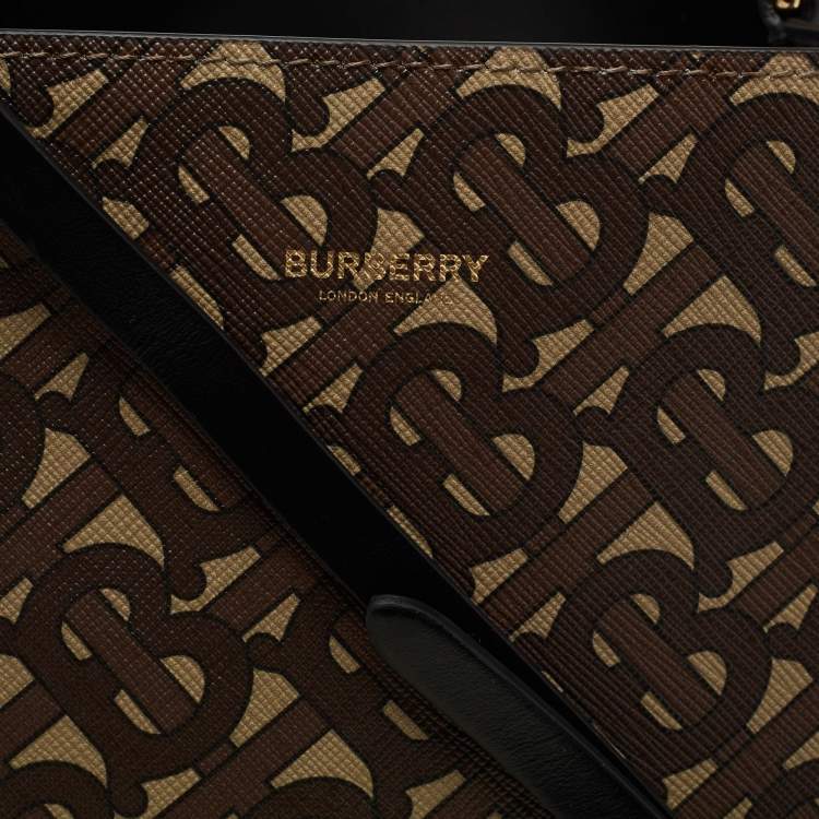 Pre Owned Burberry Brown TB Monogram Coated Canvas and Leather Small Peggy Bucket Bag 