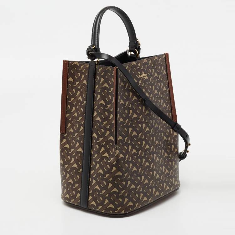 Pre Owned Burberry Brown TB Monogram Coated Canvas and Leather Small Peggy Bucket Bag 