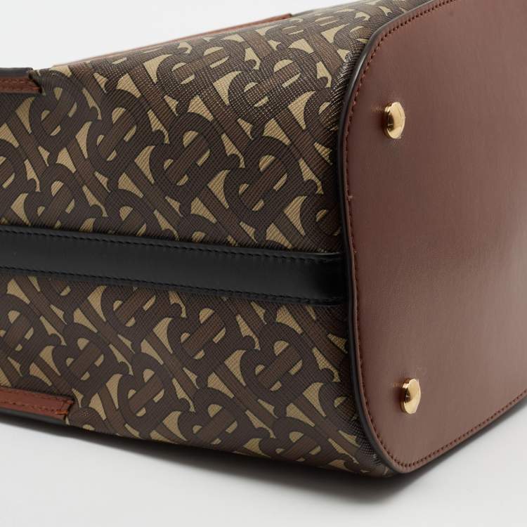 Pre Owned Burberry Brown TB Monogram Coated Canvas and Leather Small Peggy Bucket Bag 
