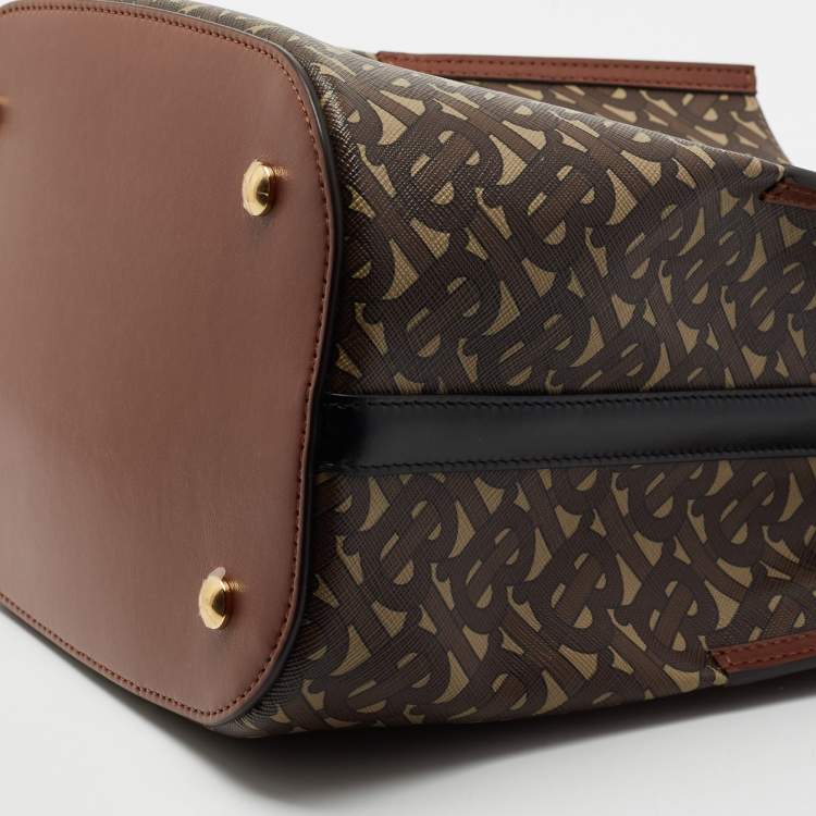 Pre Owned Burberry Brown TB Monogram Coated Canvas and Leather Small Peggy Bucket Bag 