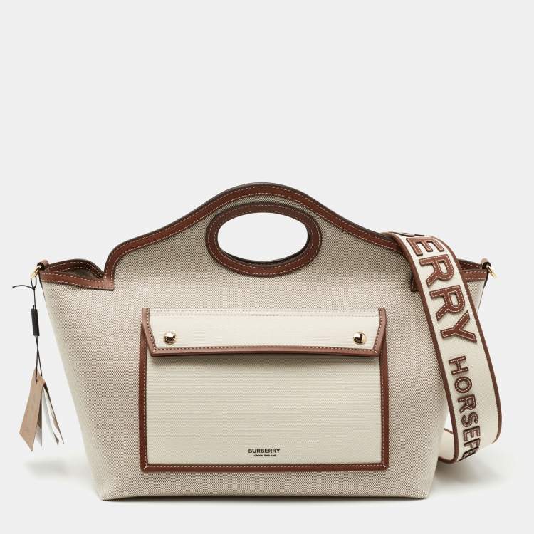 Burberry Beige/Brown Canvas and Leather Small Pocket Tote Burberry | TLC