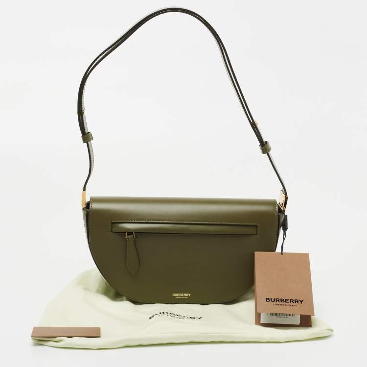 Pre Owned Burberry Olive Green Leather Small Olympia Shoulder Bag