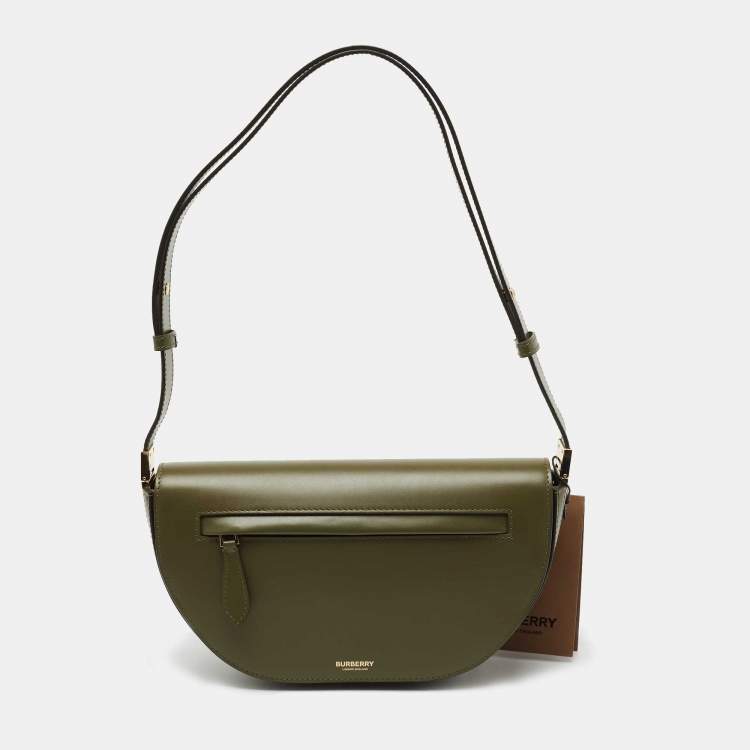 Pre Owned Burberry Olive Green Leather Small Olympia Shoulder Bag