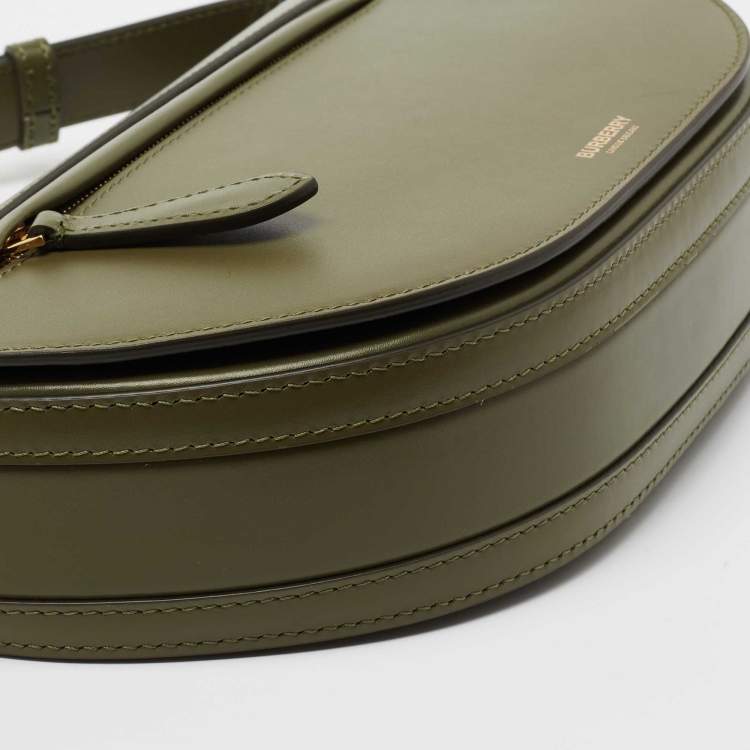 Pre Owned Burberry Olive Green Leather Small Olympia Shoulder Bag