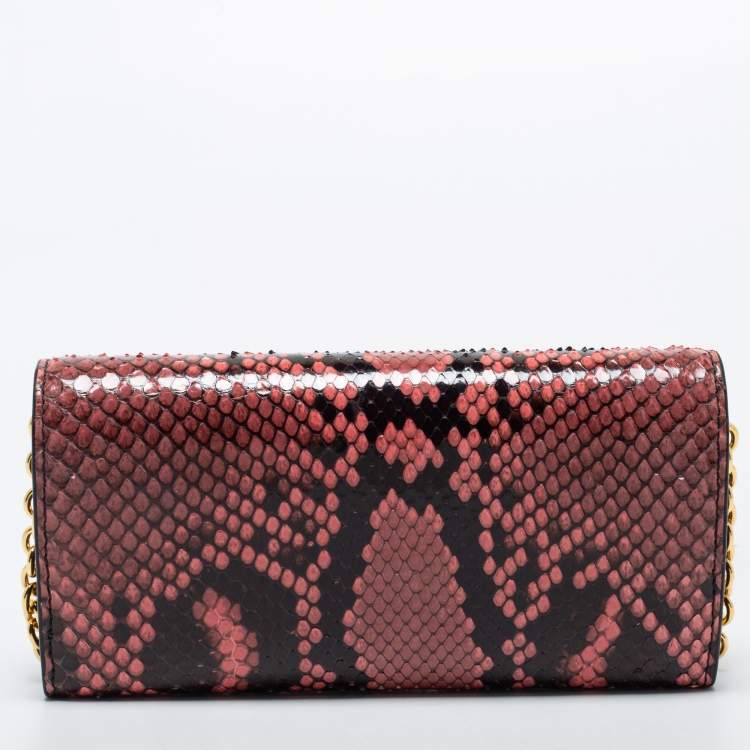 Pre Owned Burberry Pink/Black Python Henley Wallet On Chain 