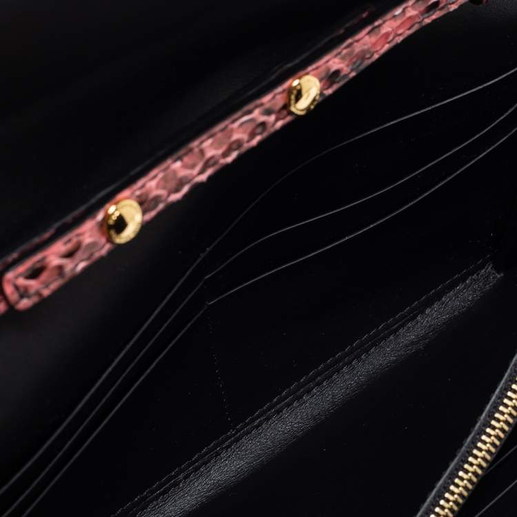 Pre Owned Burberry Pink/Black Python Henley Wallet On Chain 