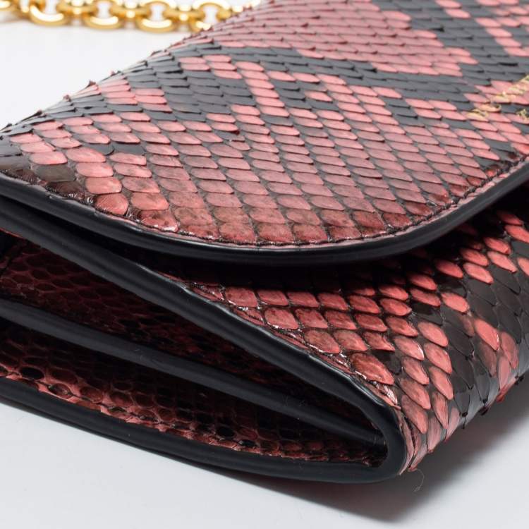 Pre Owned Burberry Pink/Black Python Henley Wallet On Chain 