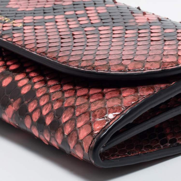 Pre Owned Burberry Pink/Black Python Henley Wallet On Chain 