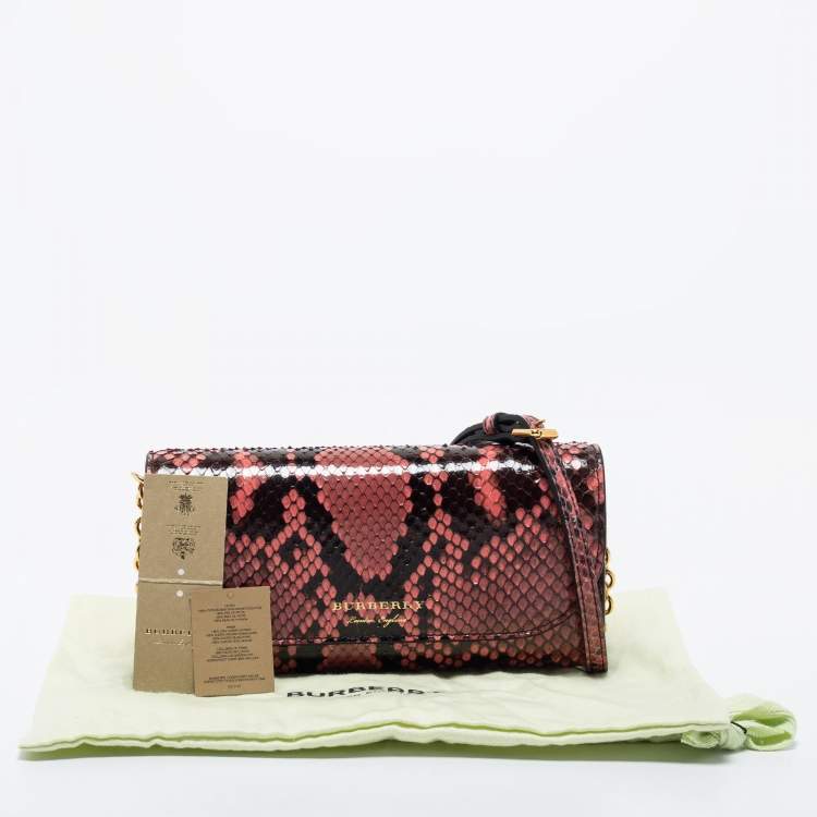 Pre Owned Burberry Pink/Black Python Henley Wallet On Chain 