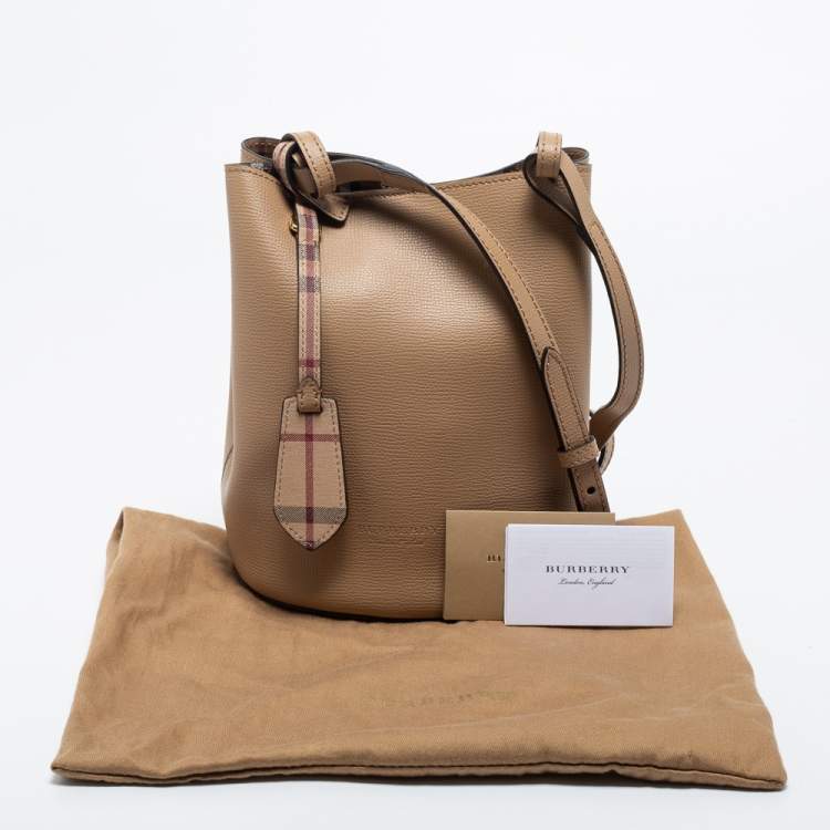 Pre Owned Burberry Brown Leather Crossbody Bucket Bag