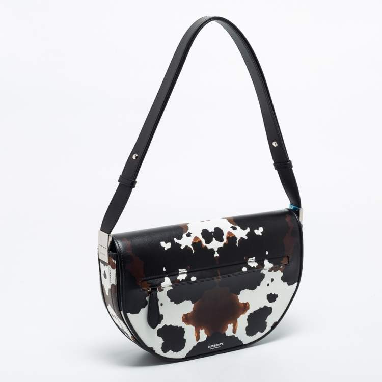 Pre Owned Burberry Black Camouflage Print Leather Medium Olympia Shoulder Bag   