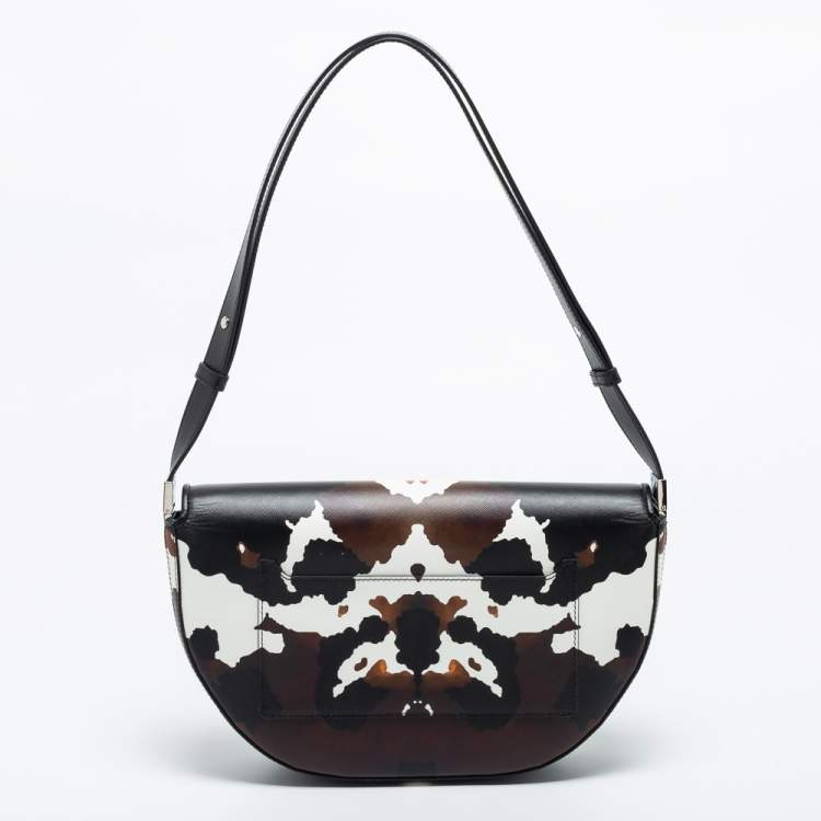 Pre Owned Burberry Black Camouflage Print Leather Medium Olympia Shoulder Bag   