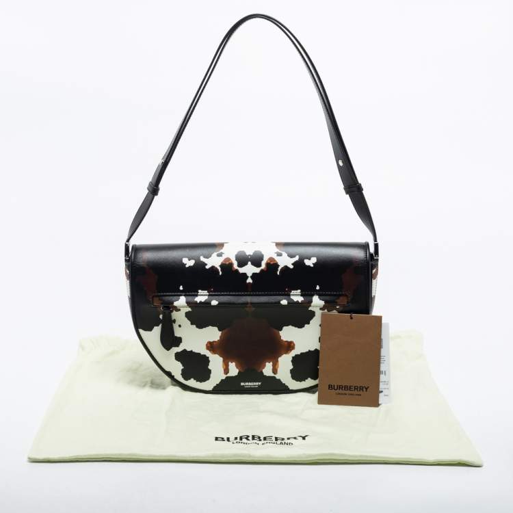 Pre Owned Burberry Black Camouflage Print Leather Medium Olympia Shoulder Bag   