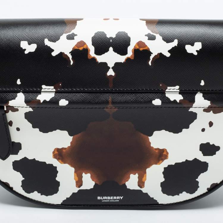 Pre Owned Burberry Black Camouflage Print Leather Medium Olympia Shoulder Bag   