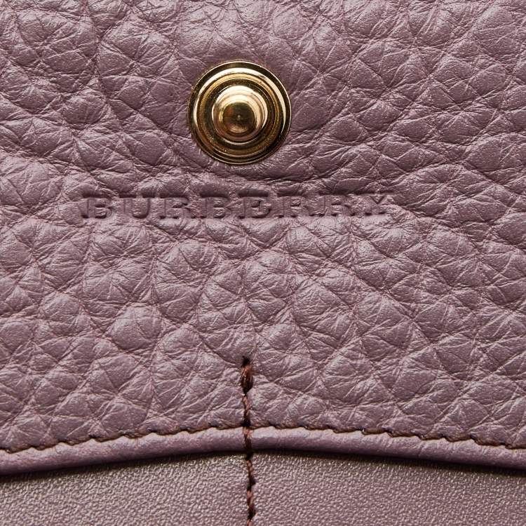 Pre Owned Burberry Purple Textured Leather Zip Around Compact Wallet