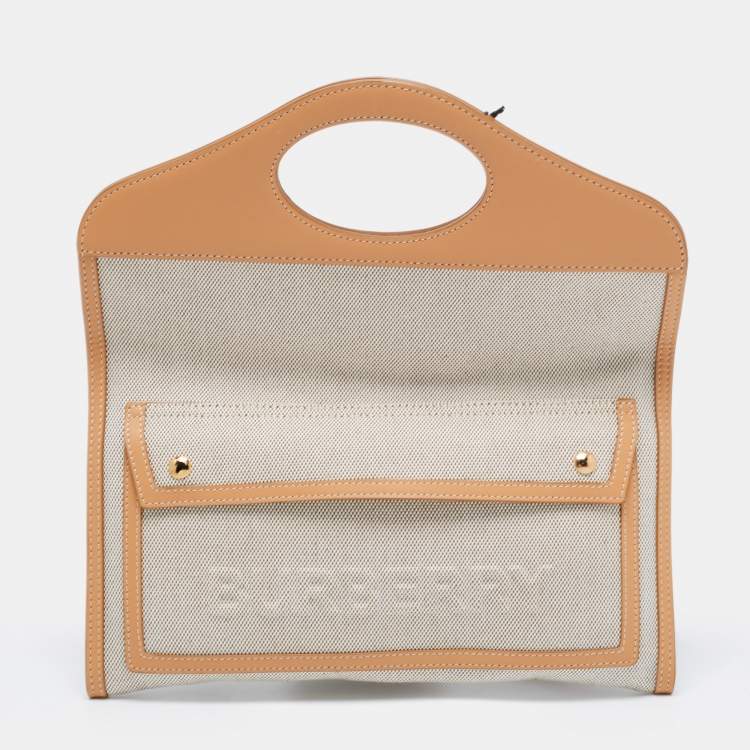 Pre Owned Burberry Beige/Tan Canvas and Leather Small Pocket Strap Clutch