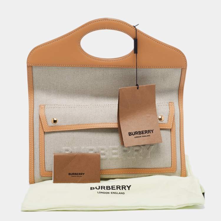 Pre Owned Burberry Beige/Tan Canvas and Leather Small Pocket Strap Clutch