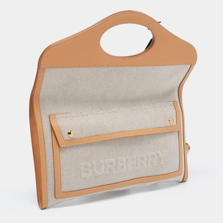 Pre Owned Burberry Beige/Tan Canvas and Leather Small Pocket Strap Clutch