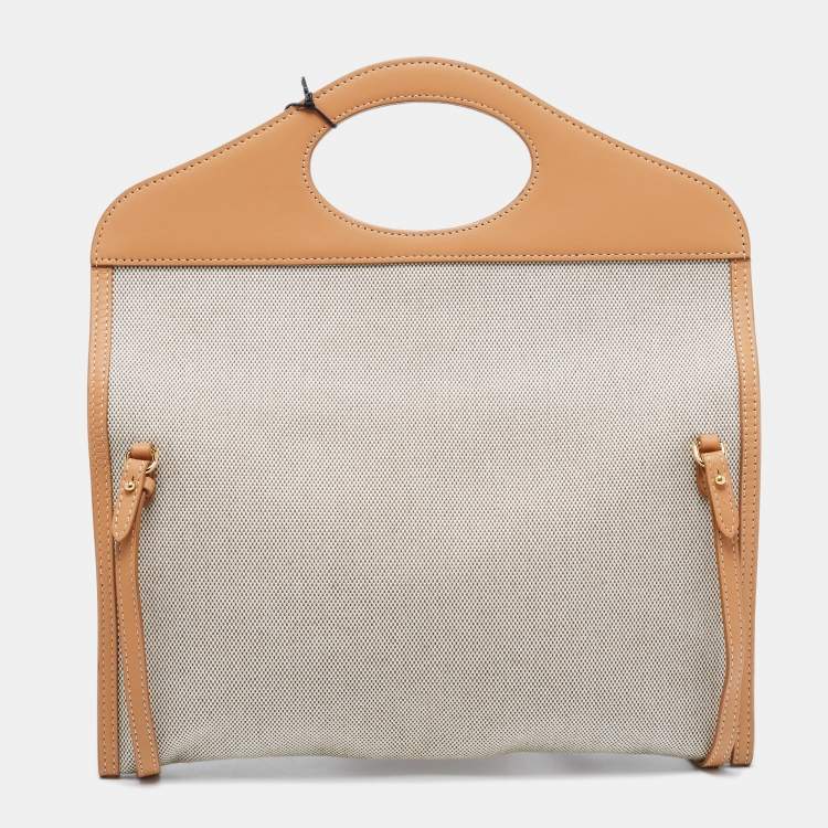 Pre Owned Burberry Beige/Tan Canvas and Leather Small Pocket Strap Clutch
