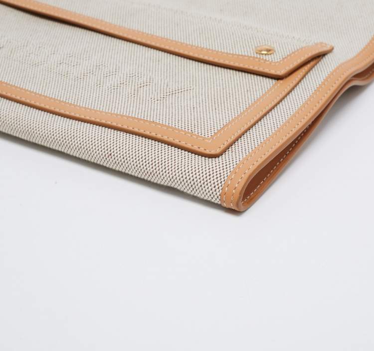 Pre Owned Burberry Beige/Tan Canvas and Leather Small Pocket Strap Clutch