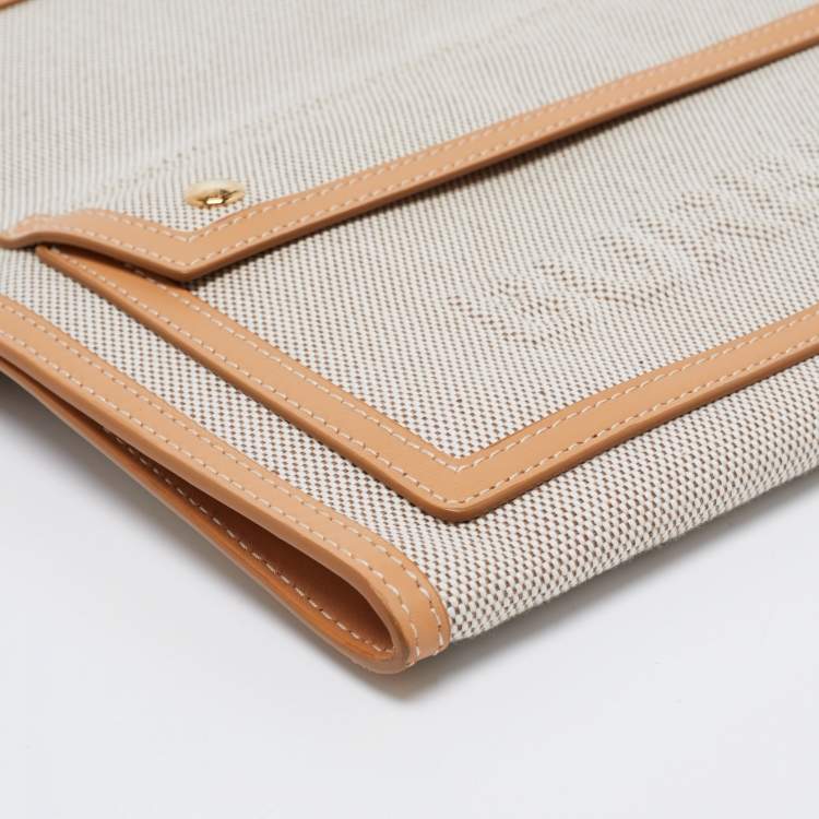 Pre Owned Burberry Beige/Tan Canvas and Leather Small Pocket Strap Clutch