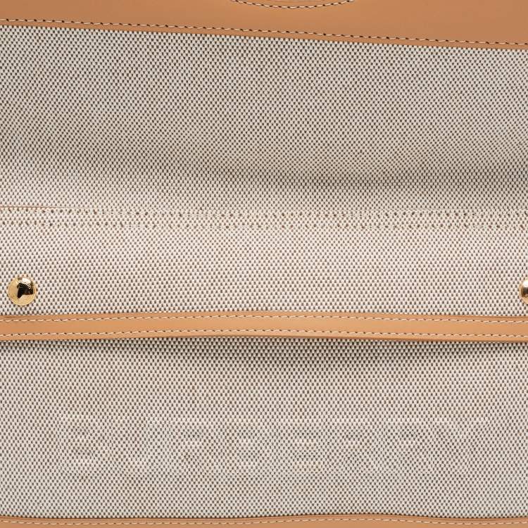 Pre Owned Burberry Beige/Tan Canvas and Leather Small Pocket Strap Clutch