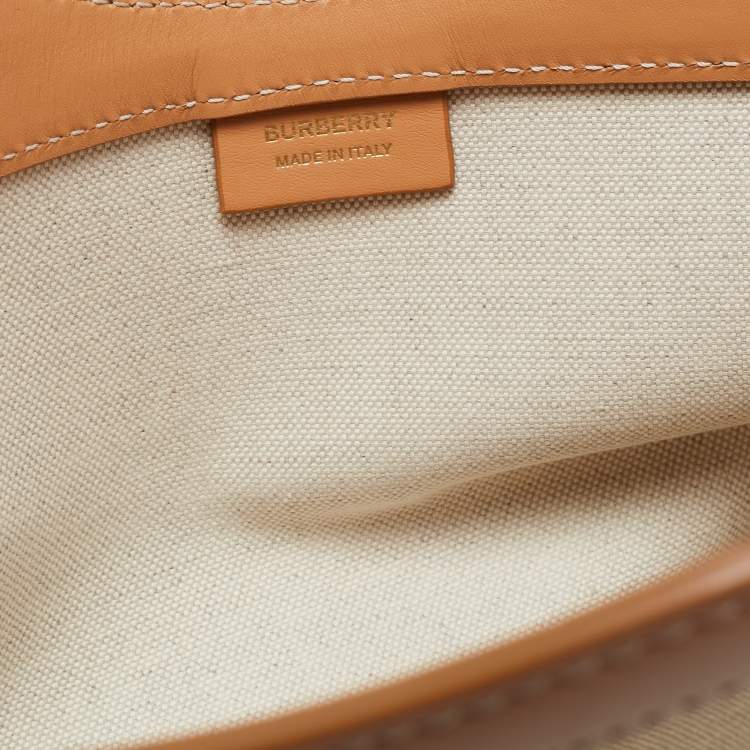 Pre Owned Burberry Beige/Tan Canvas and Leather Small Pocket Strap Clutch