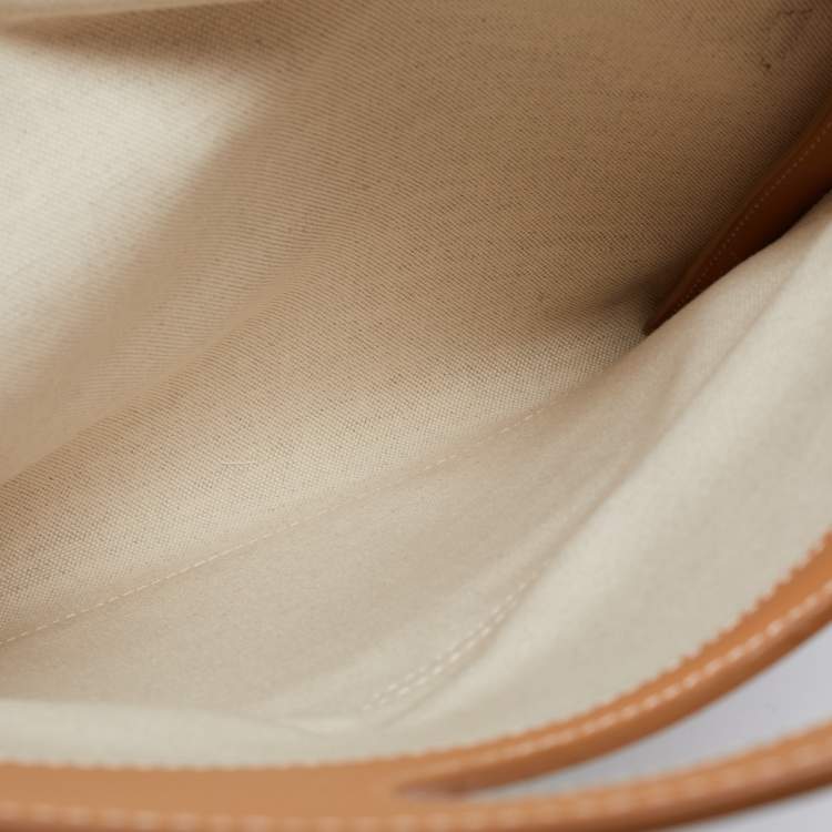 Pre Owned Burberry Beige/Tan Canvas and Leather Small Pocket Strap Clutch