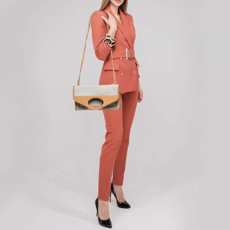 Pre Owned Burberry Beige/Tan Canvas and Leather Small Pocket Strap Clutch