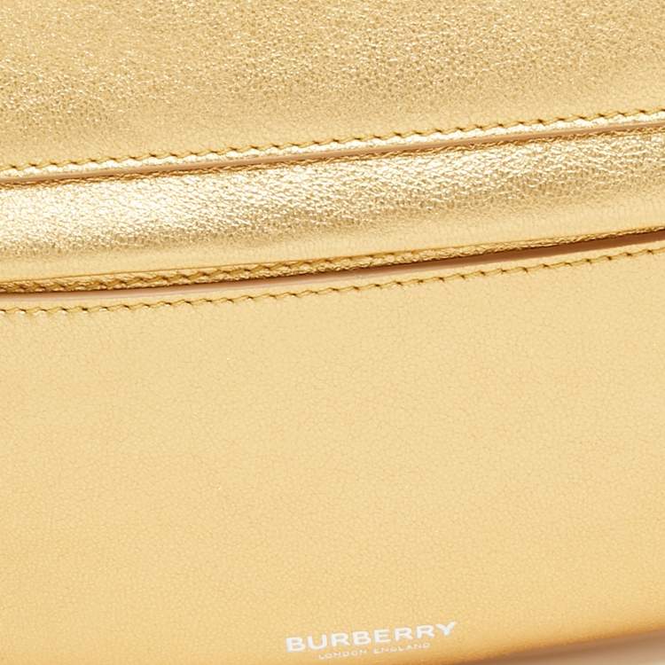 Pre Owned Burberry Metallic Gold Leather Mini Olympia Zip Chain Bag