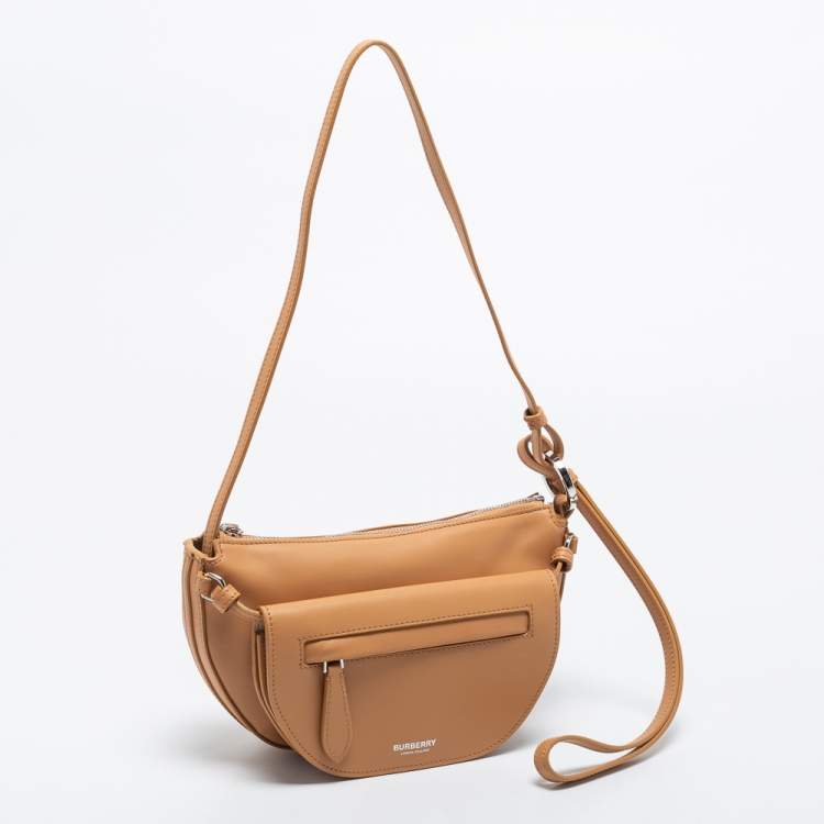 Pre Owned Burberry Warm Sand Leather Mini Double Olympia Bag