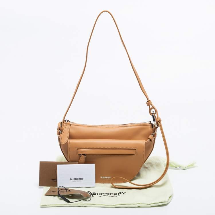 Pre Owned Burberry Warm Sand Leather Mini Double Olympia Bag