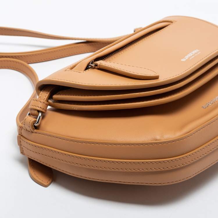 Pre Owned Burberry Warm Sand Leather Mini Double Olympia Bag