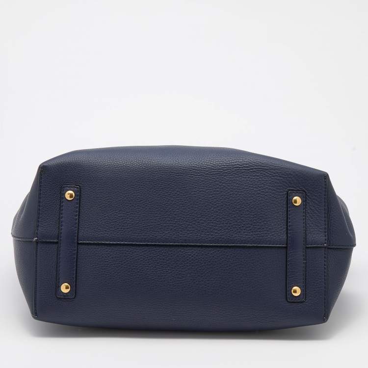 Pre Owned Burberry Navy Blue/White Leather Large Belt Bag