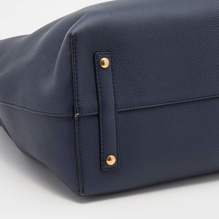 Pre Owned Burberry Navy Blue/White Leather Large Belt Bag