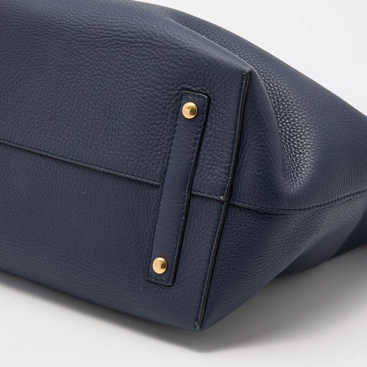 Pre Owned Burberry Navy Blue/White Leather Large Belt Bag