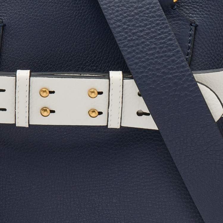 Pre Owned Burberry Navy Blue/White Leather Large Belt Bag