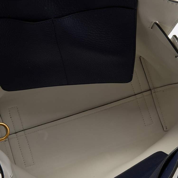 Pre Owned Burberry Navy Blue/White Leather Large Belt Bag