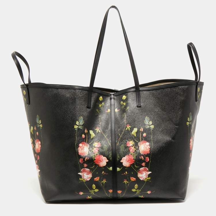 Pre Owned Burberry Black Floral Print Coated Canvas XL Beach Tote