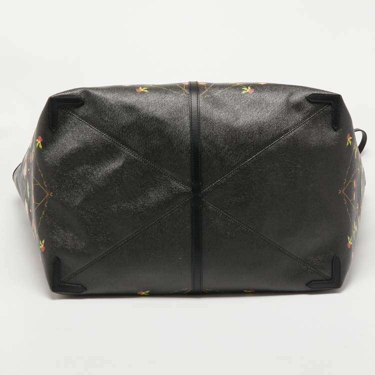 Pre Owned Burberry Black Floral Print Coated Canvas XL Beach Tote