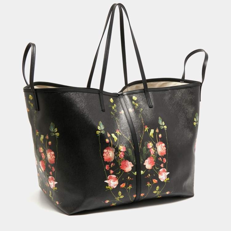 Pre Owned Burberry Black Floral Print Coated Canvas XL Beach Tote