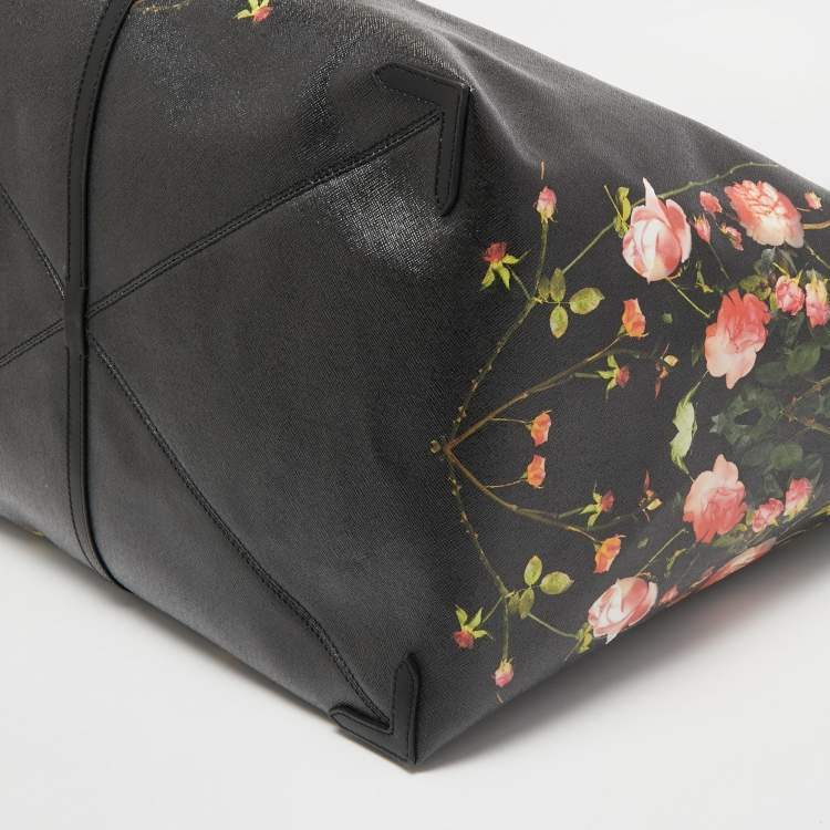 Pre Owned Burberry Black Floral Print Coated Canvas XL Beach Tote