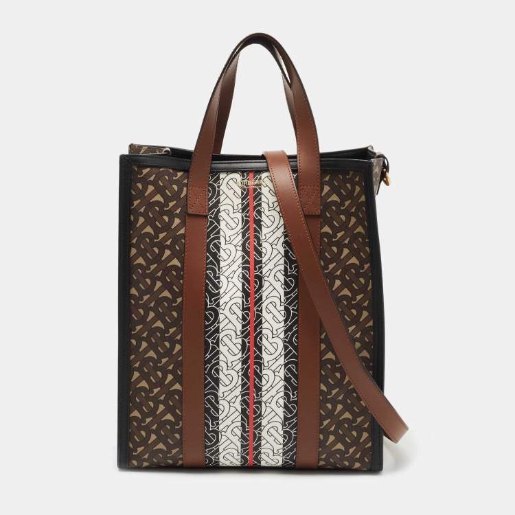 Burberry Brown TB Monogram Stripe Coated Canvas and Leather