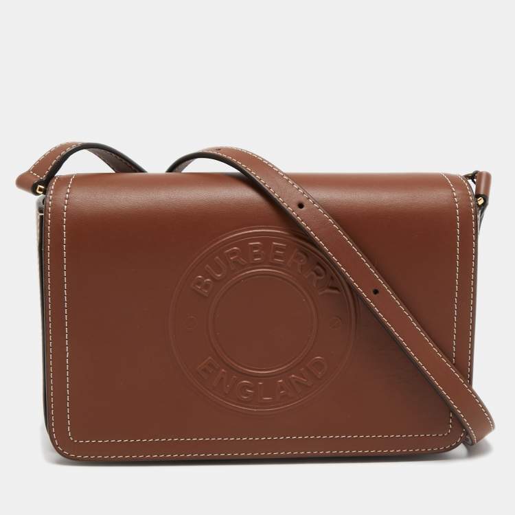 Pre Owned Burberry Tan Leather Hampshire Crossbody Bag